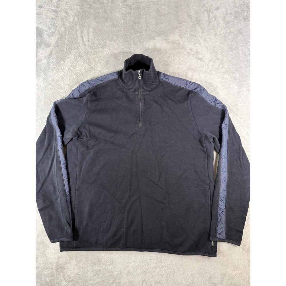 Boss Hugo Boss Sweater Mens XL Black Blue Mock Neck 1/4 Zip Pullover